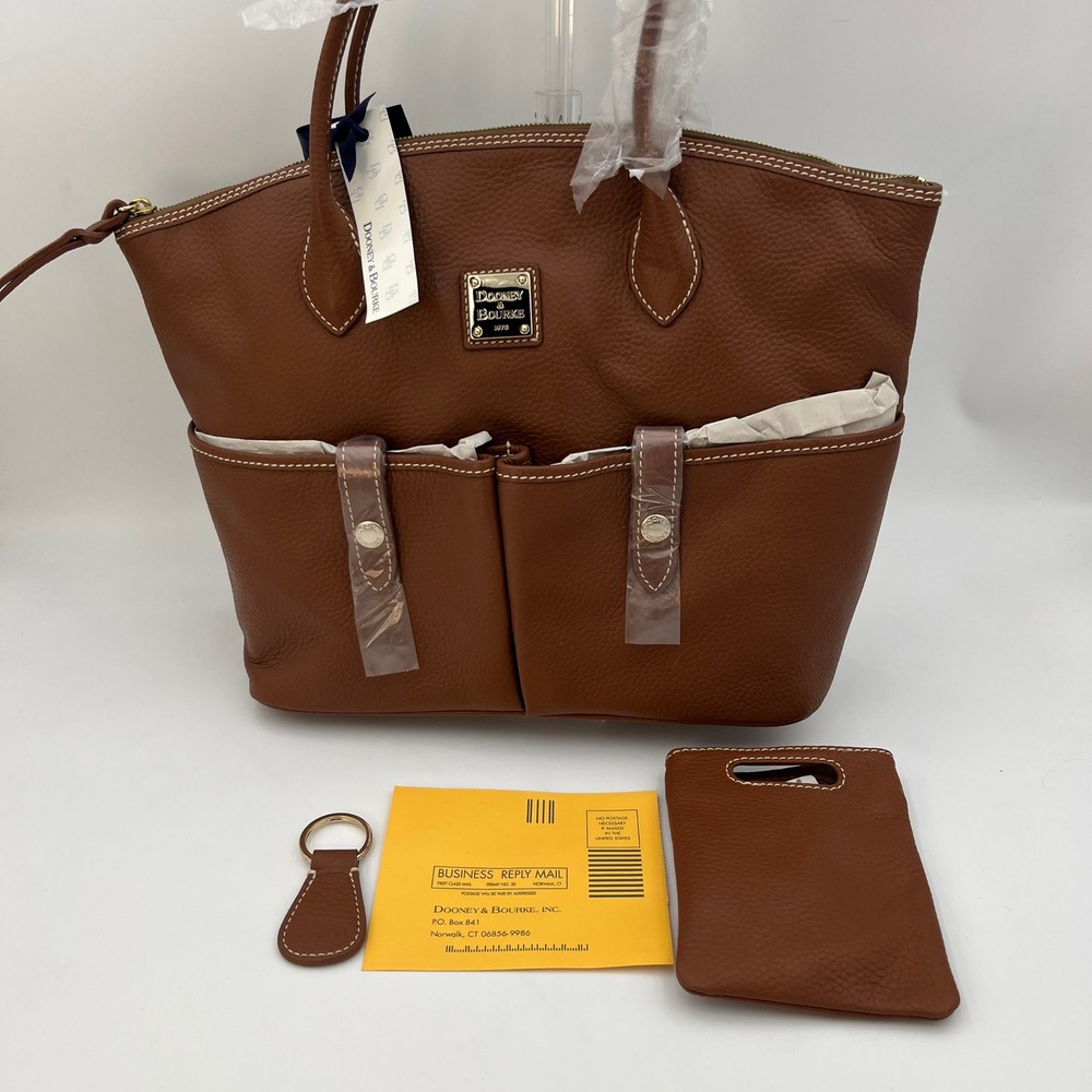 Dooney & Bourke Crescent Tote Bag Set Brown Pebble Leather Satchel Handbag New